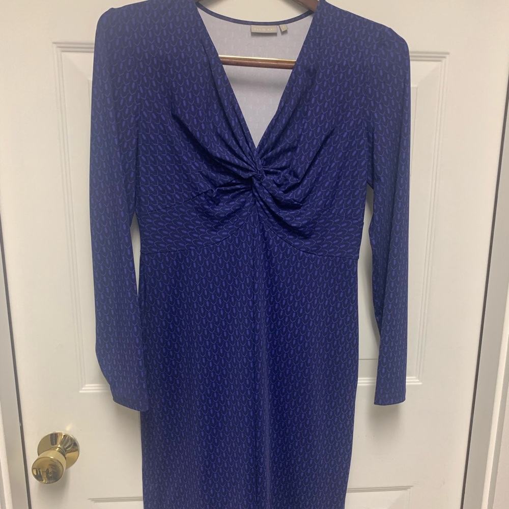 Ellie Kai twist knot women’s dress - purple and black print.